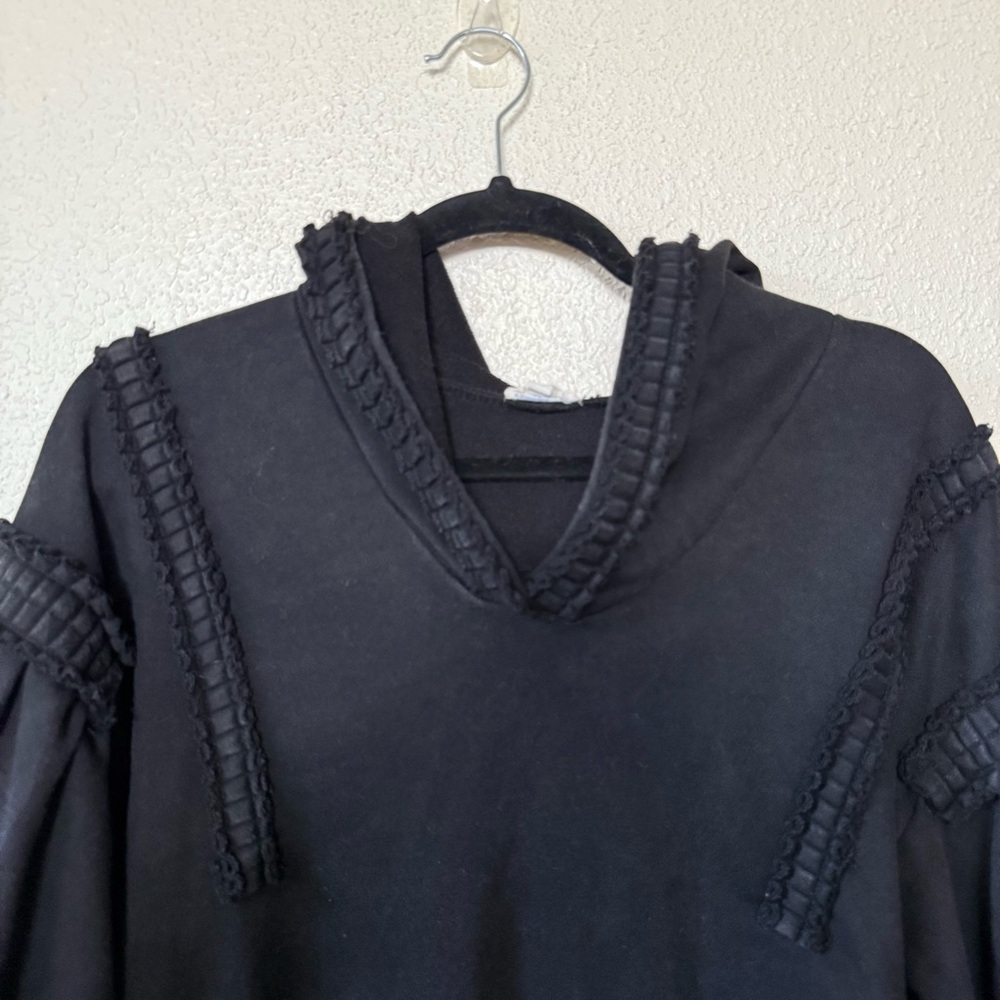 POL Black Thick Knit Hooded 3/4 Quarter Sleeve Sweatshirt Medium - Picture 2 of 11